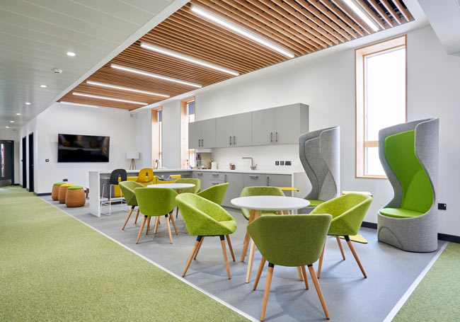 Office Breakout Space at Norwich City Football Club's Lotus Academy at Colney, designed by LSI Architectsich City Football Club's Lotus Academy Office breakout space designed by LSI Architects