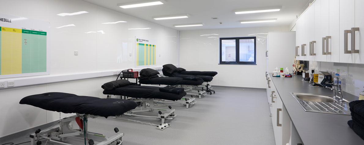 Treatment room at Norwich City Football Club's Lotus Academy at Colney, designed by LSI Architects